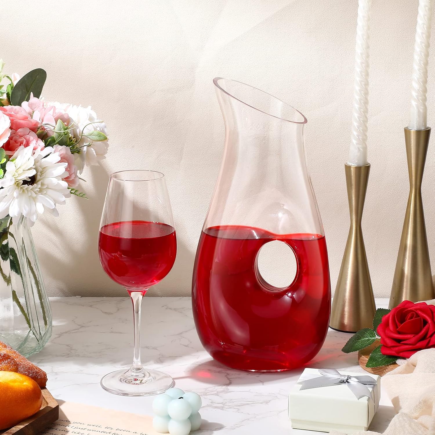 Ashenby 2 Pcs 48 oz Wine Decanter Carafe Glass Water Pitcher, Classic Style, Clear