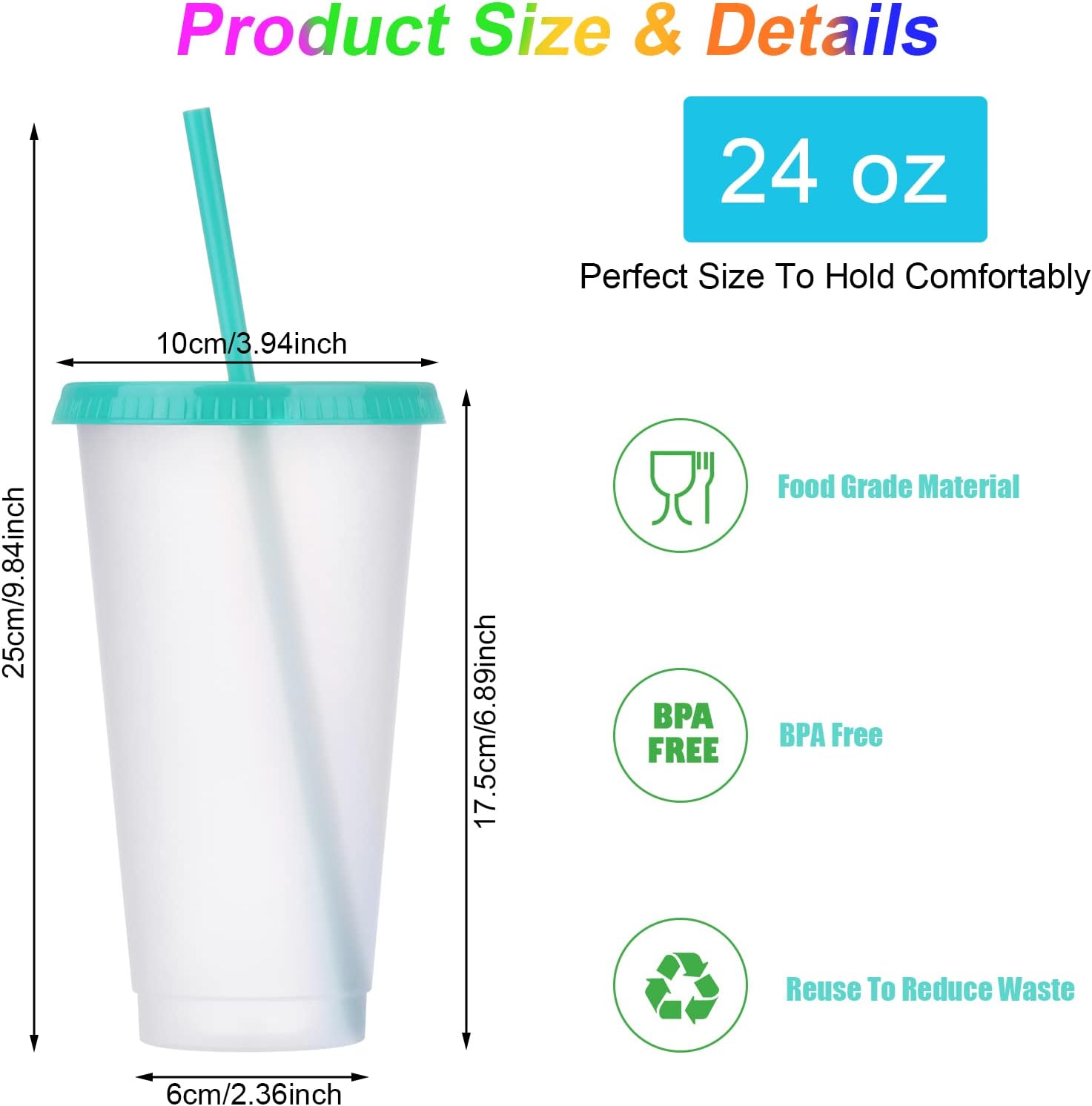 Ashenby 24 Pack Plastic Tumblers with Lids and Straw, 3.94 inches diameter x 6.89 inches height