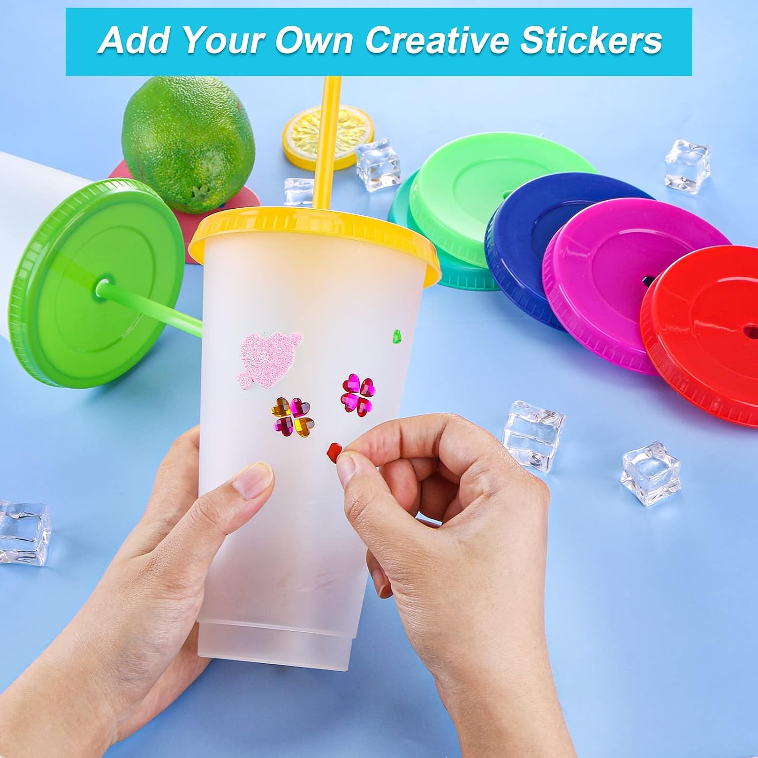 Ashenby 24 Pack Plastic Tumblers with Lids and Straw, 3.94 inches diameter x 6.89 inches height