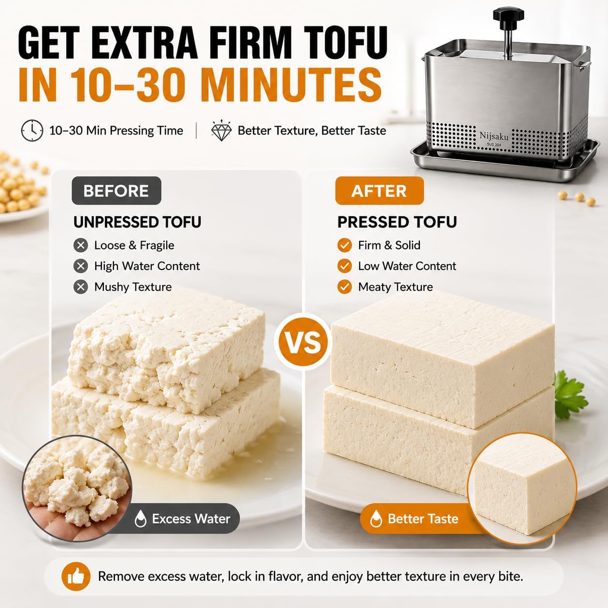 Barleyfield Tofu Press Stainless Steel Tofu Press & Paneer Maker - Cheese Press for Homemade Tofu, Paneer