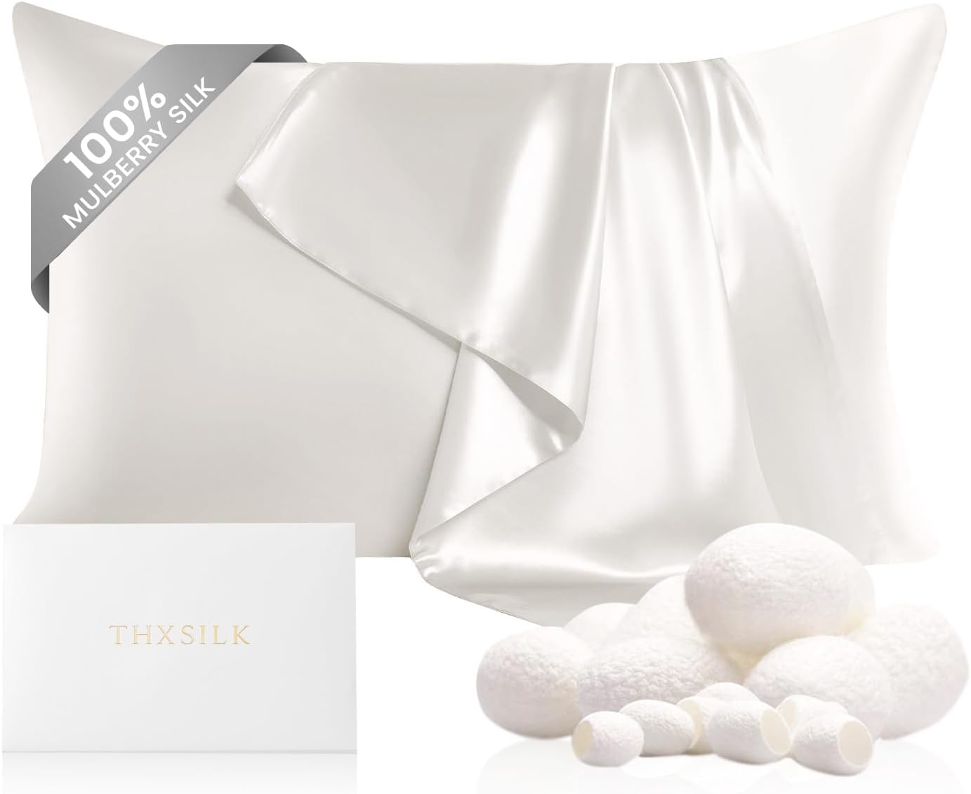 Aldernest 22 Momme Mulberry Silk Pillowcase, Standard Size, Pearl White, Standard(20"x26")