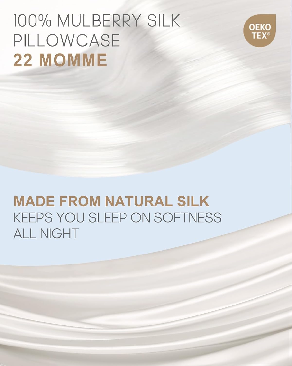 Aldernest 22 Momme Mulberry Silk Pillowcase, Standard Size, Pearl White, Standard(20"x26")