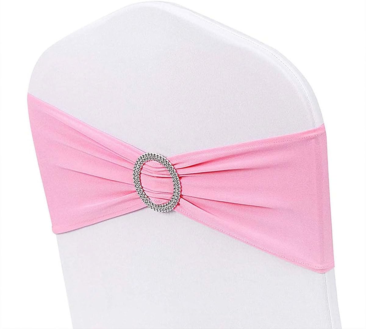 Aldernest Chair Sashes Spandex Stretch Chair Bows with Buckle Slider for Wedding Party Decorations, Pink