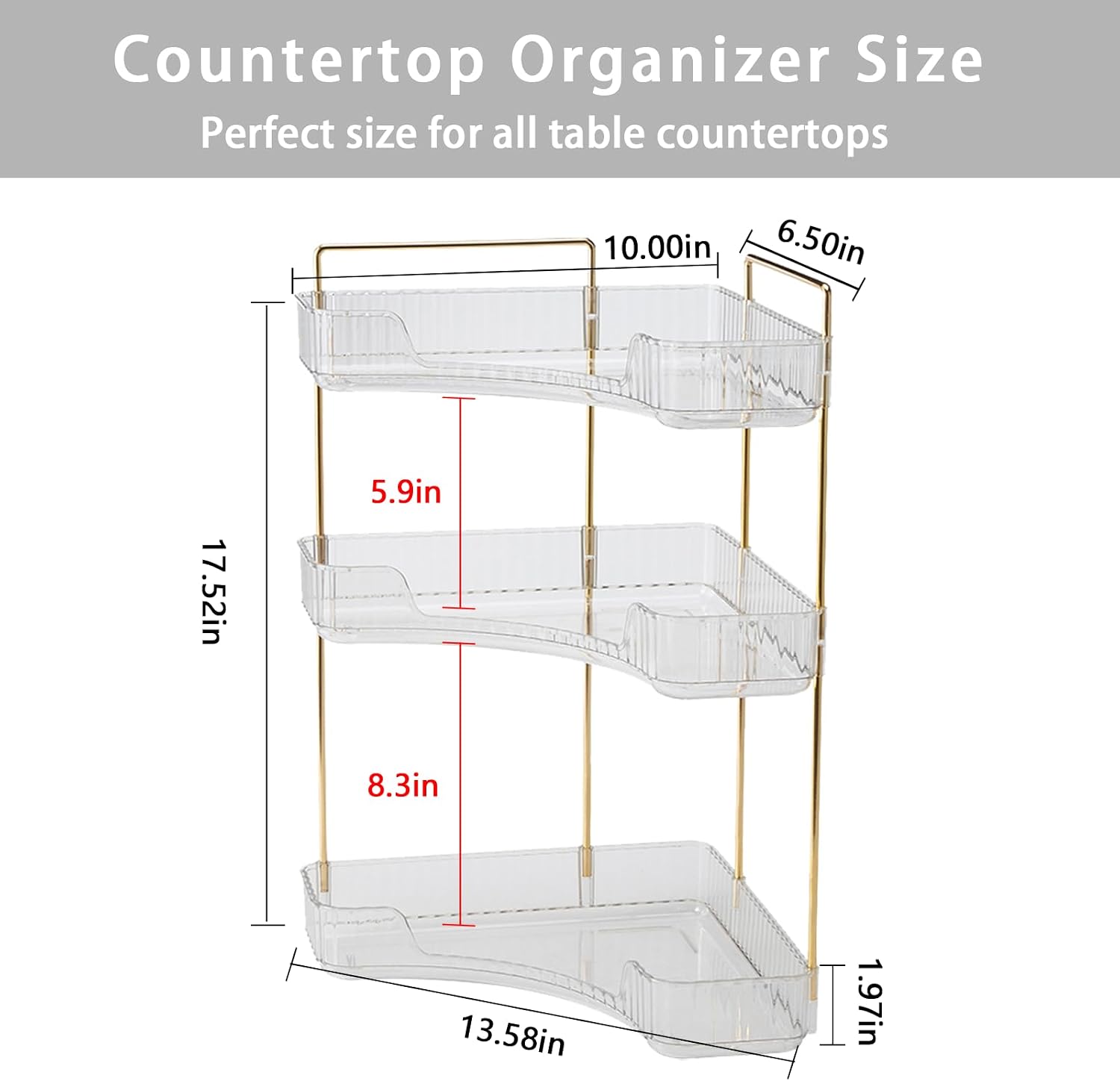 Ashenby 3-Tier Corner Bathroom Counter Organizer – Storage Shelf for Makeup, 2.4 pounds, Classic White