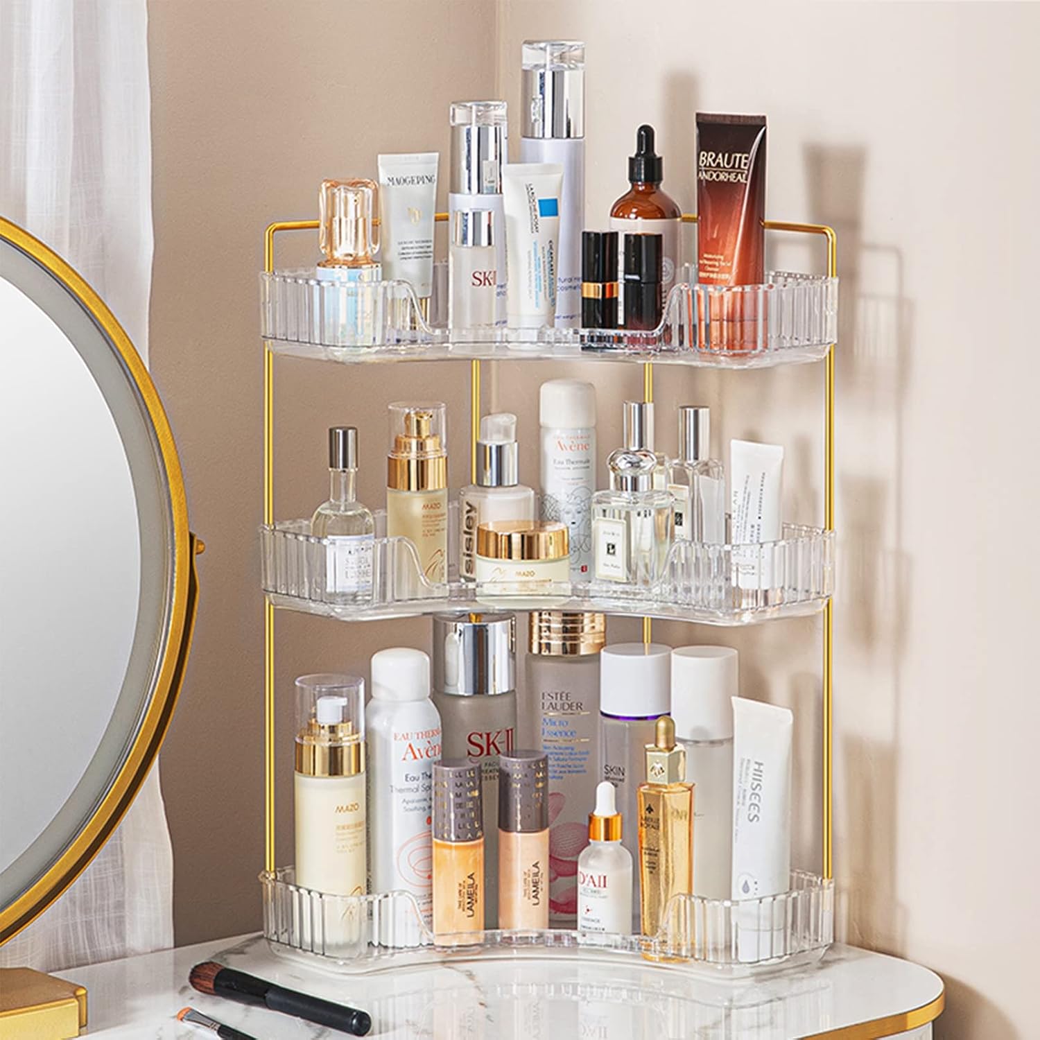 Ashenby 3-Tier Corner Bathroom Counter Organizer – Storage Shelf for Makeup, 2.4 pounds, Classic White