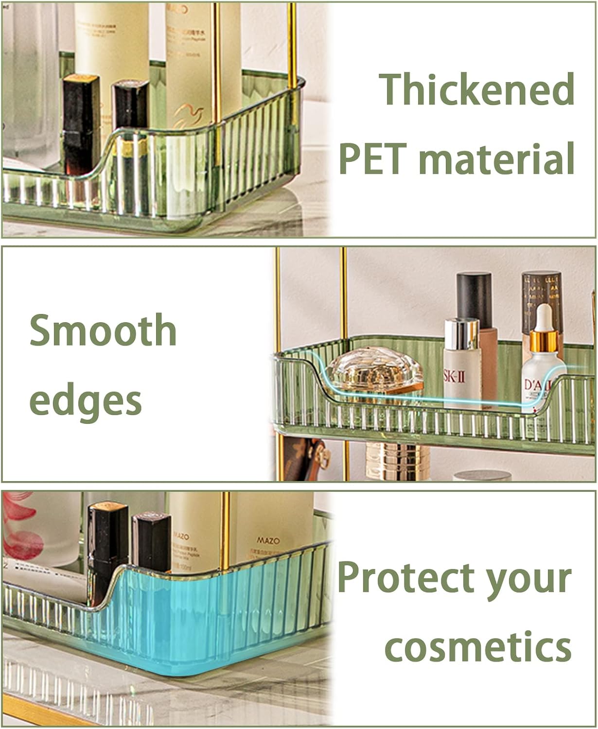 Ashenby Bathroom Counter Organizer Countertop Storage, Cosmetics Skincare Shelf, Standard-2 Tier, Gem Green