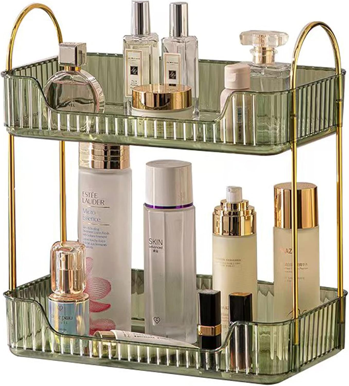 Ashenby Bathroom Counter Organizer Countertop Storage, Cosmetics Skincare Shelf, Standard-2 Tier, Gem Green