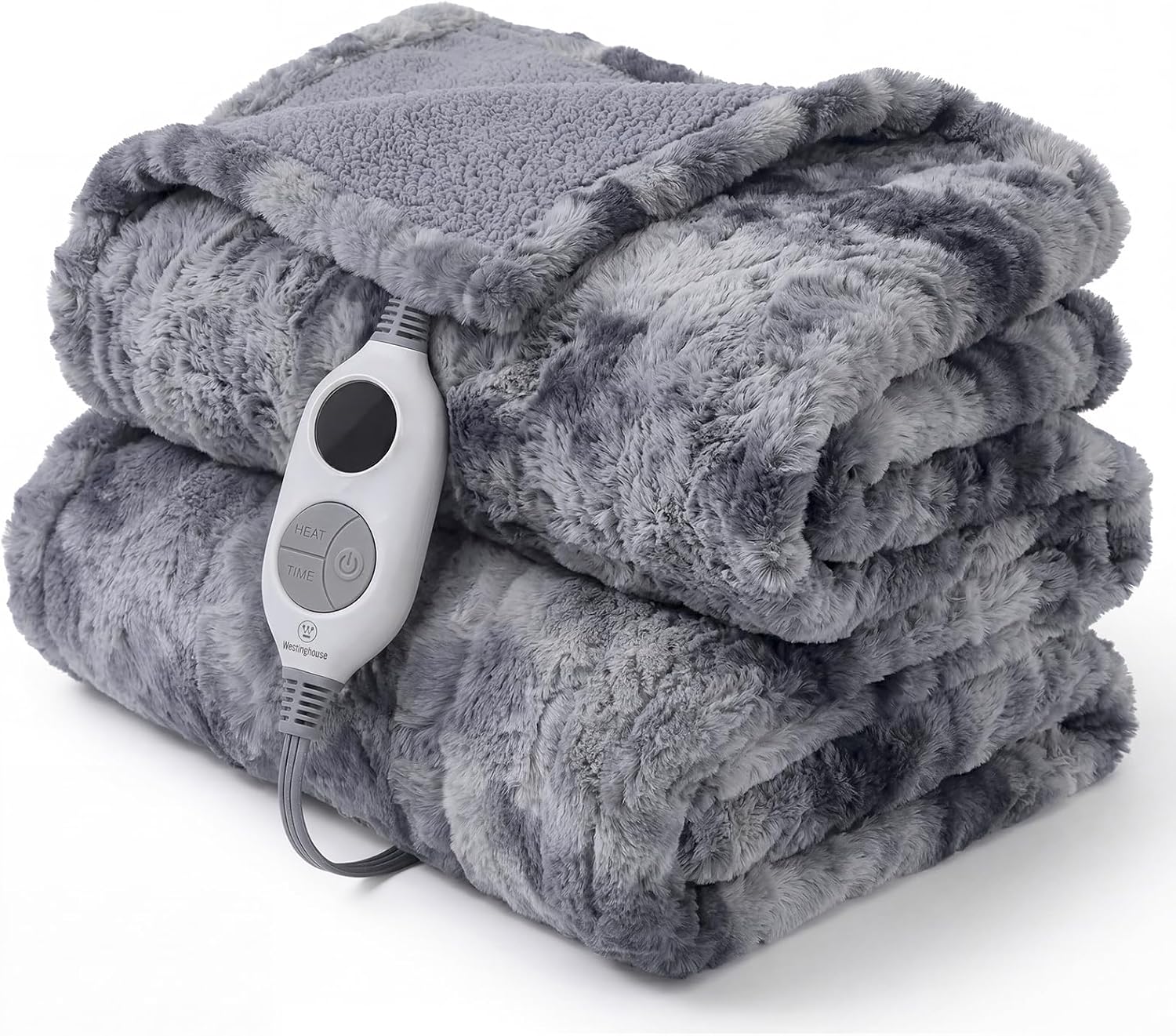 VelloHome Heated Throw Blanket, Faux Fur with 6 Heating Levels, Grey, Throw 50" x 60"
