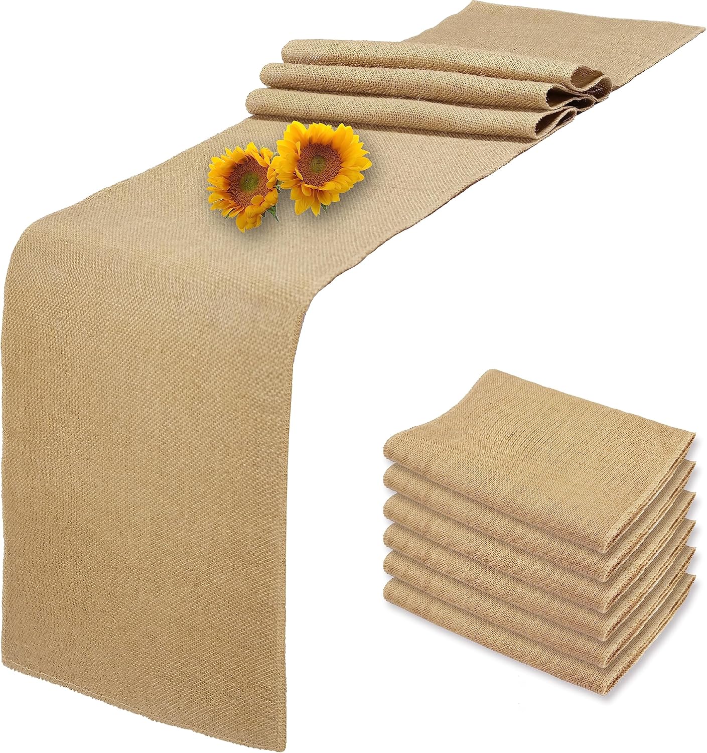 Birchmont 6 Pack Natural Burlap Table Runners, 6 Pack 12x72inch, Yellow, 36 Square Feet
