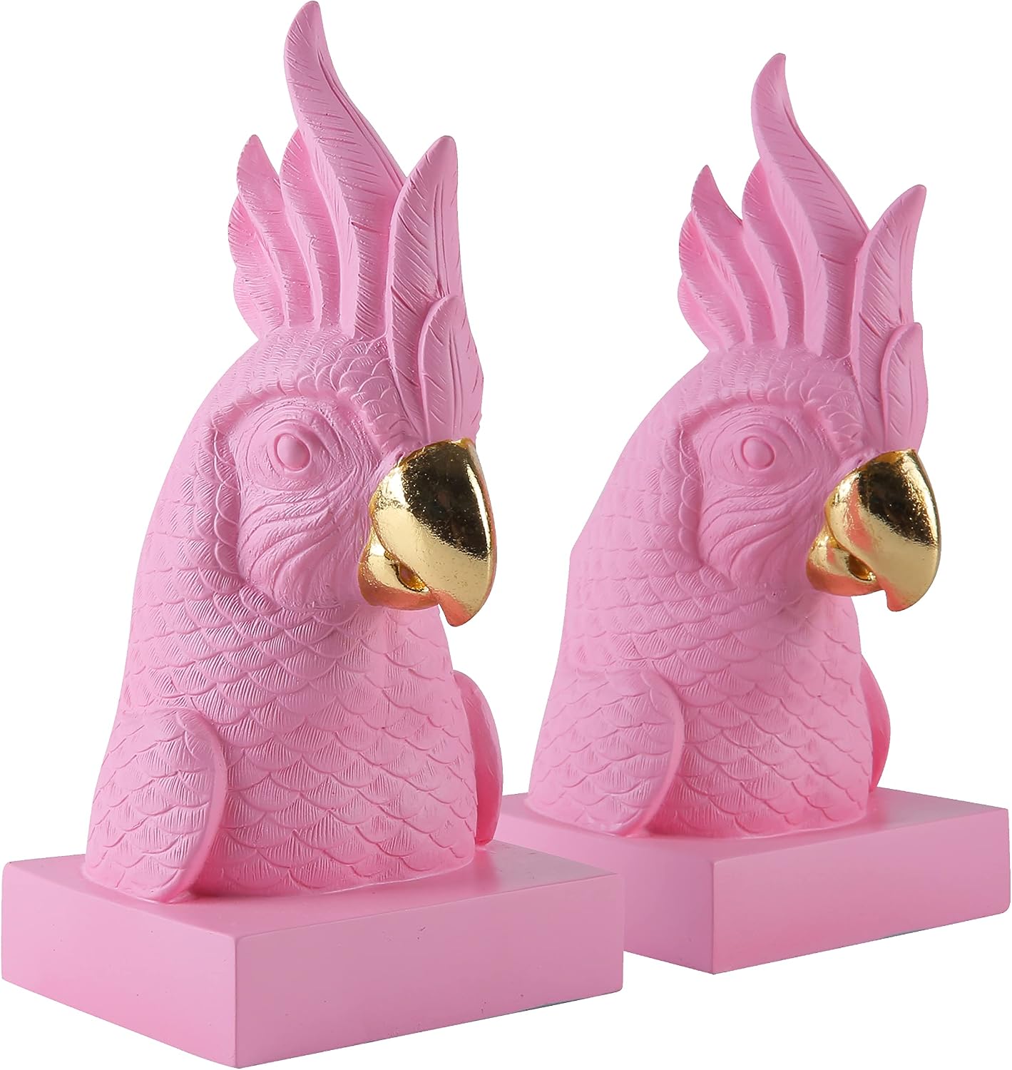 Aldernest Cute Pink Parrot Decorative Bookends, Maximalist Bookshelf Decor, 1.3 pounds, 2 Count