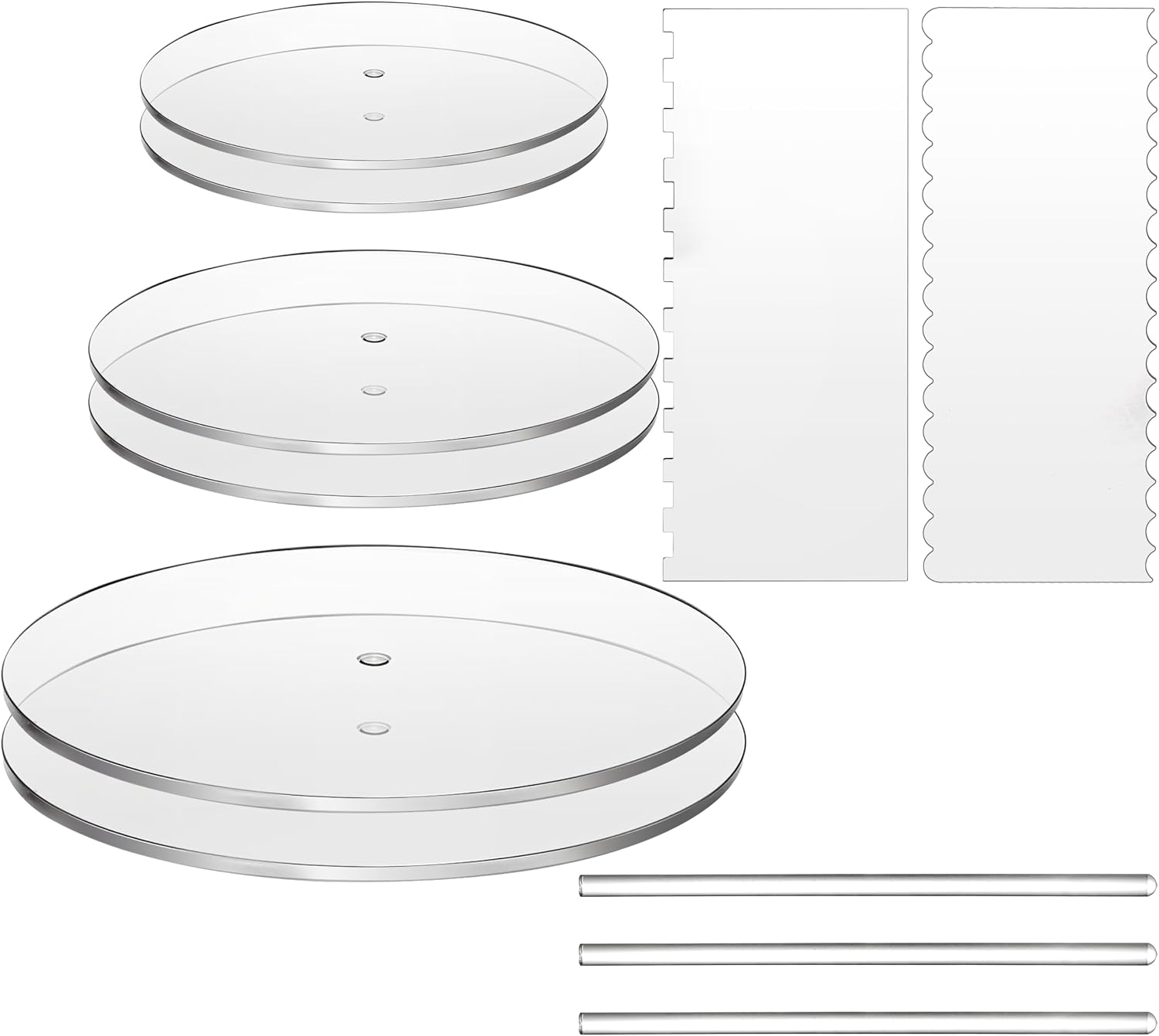 Aldernest 11 Pieces Acrylic Cake Discs Set, 6.25/8.25/10.25 Inch Clear Cake Decorating Supplies with 6 Acrylic Discs, 2.18 pounds