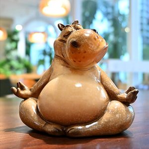 Ashenby Hippo Decor Hippopotamus Figurine Yoga Statue Funny Meditation Gifts Women, Brown Yoga Hippo