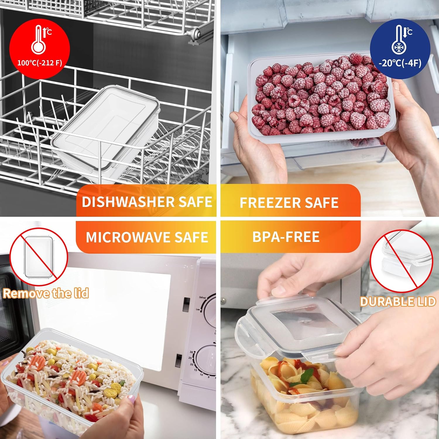 Birchmont 40 PCS Plastic Food Storage Containers with Lids Airtight, 3.7 pounds, 20 Pack Food Storage Containers