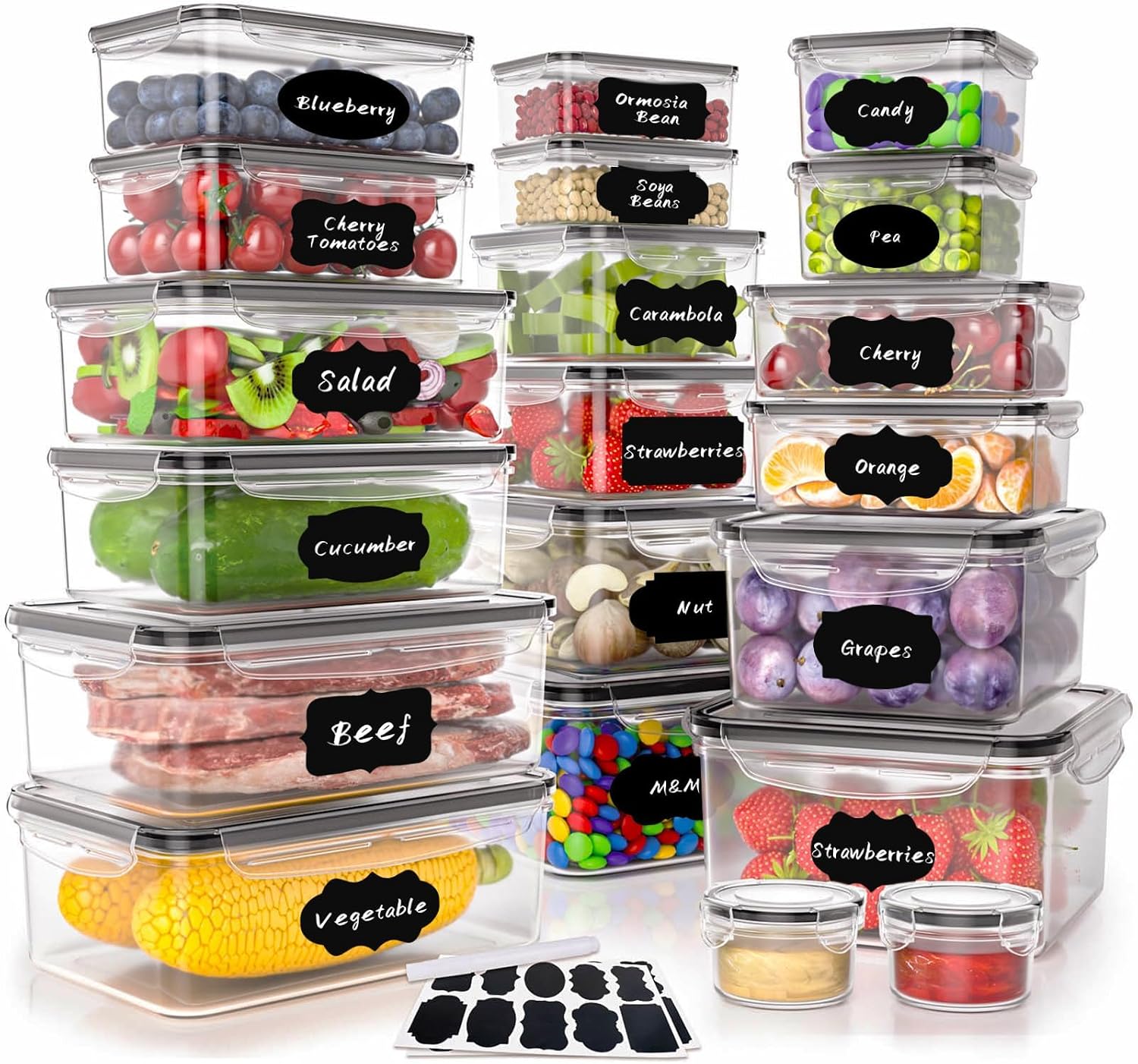 Birchmont 40 PCS Plastic Food Storage Containers with Lids Airtight, 3.7 pounds, 20 Pack Food Storage Containers