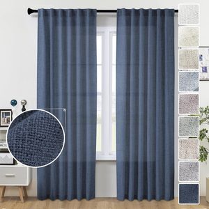 Aldernest Navy Blue Linen Curtains 96 Inches Long 2 Panel Set Midnight Blue Light Filtering Privacy Semi Sheer Curtain Panels Modern Farmhouse Window