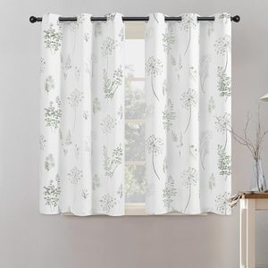 Aldernest Short Bathroom Curtains for Small Window, 1.2 pounds, 34"W x 45"L (Pack of 2), Green & Grey