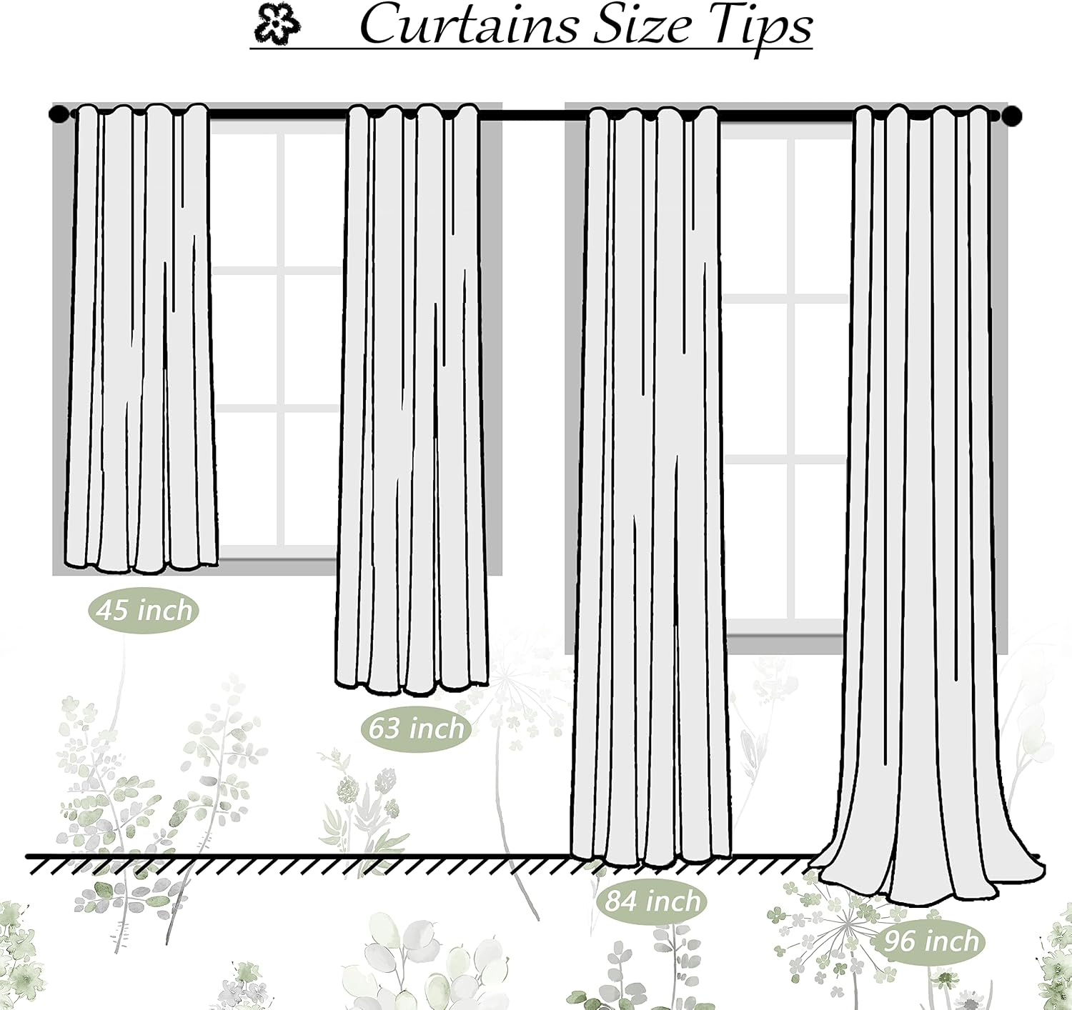 Aldernest Short Bathroom Curtains for Small Window, 1.2 pounds, 34"W x 45"L (Pack of 2), Green & Grey