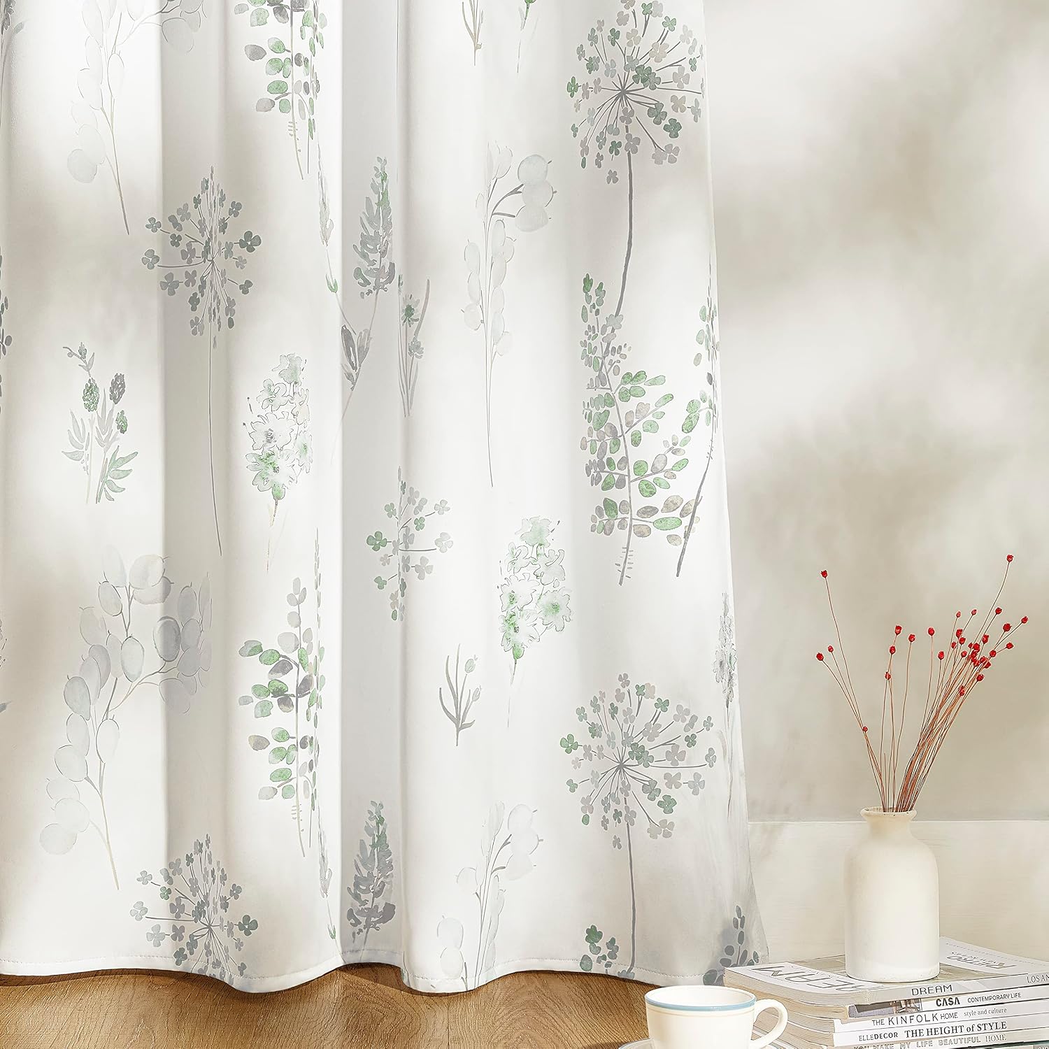 Aldernest Short Bathroom Curtains for Small Window, 1.2 pounds, 34"W x 45"L (Pack of 2), Green & Grey