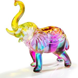 Birchmont Crystal Glass Elephant Figurine Gift for Women Colorful Elephant Decor, 11.2 ounces