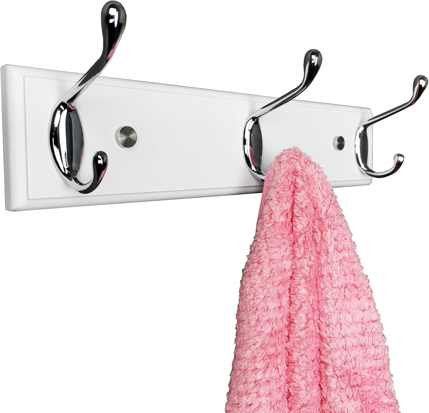 Ashenby Wall Mounted Coat Rack 12.2inch with 3 Silver Hooks, 13.6 ounces, White / Silver
