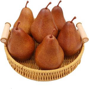 Ashenby 6PCS Fake Brown Pear Artificial Lifelike Fake Fruits Decorative for Kitchen Party Home Ornament House Table Faux Fruit Centerpieces Sketch