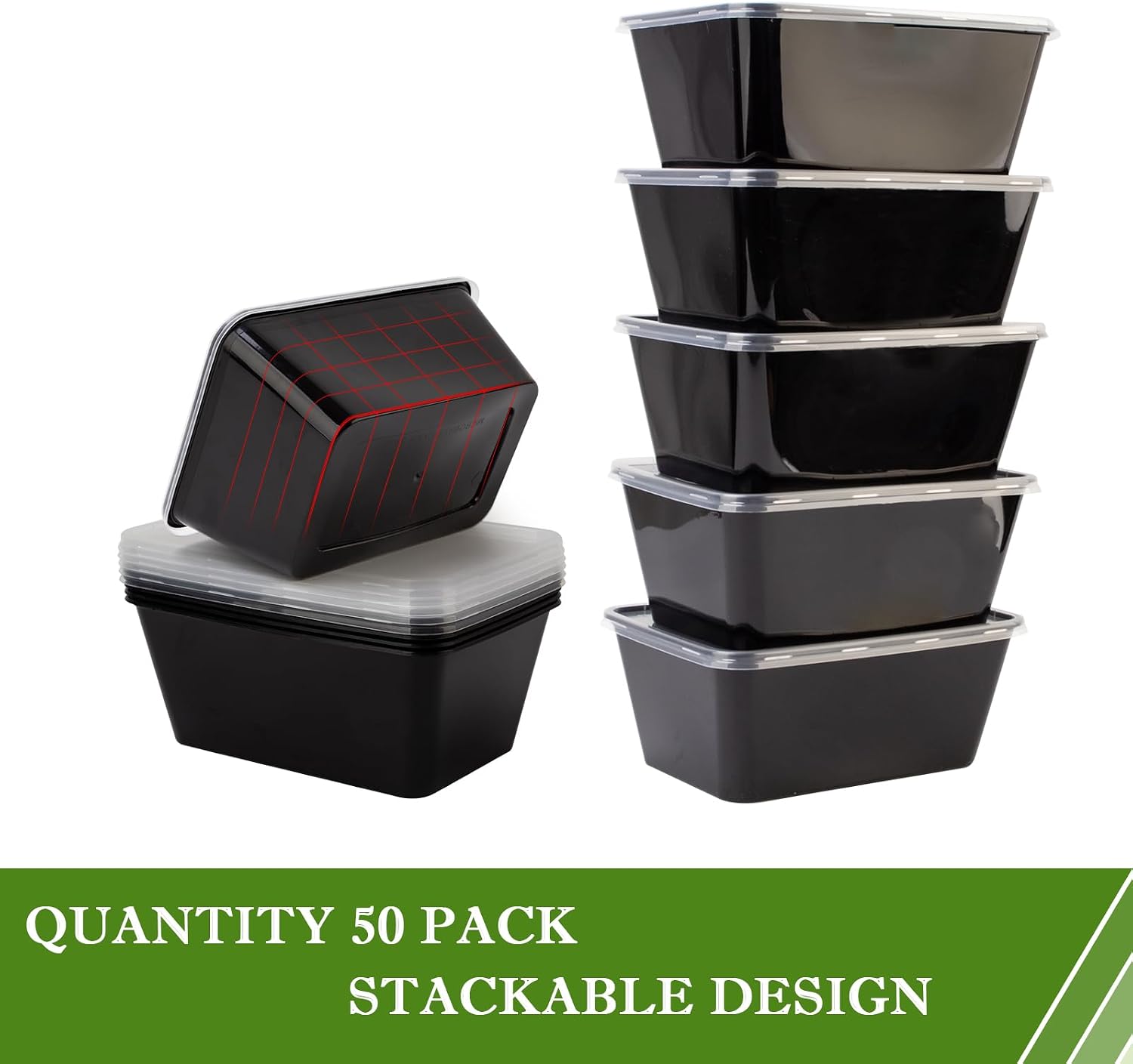 Aldernest Meal Prep Containers 50Pack - 34oz Food Storage Containers with Lids, 3.8 pounds, Black
