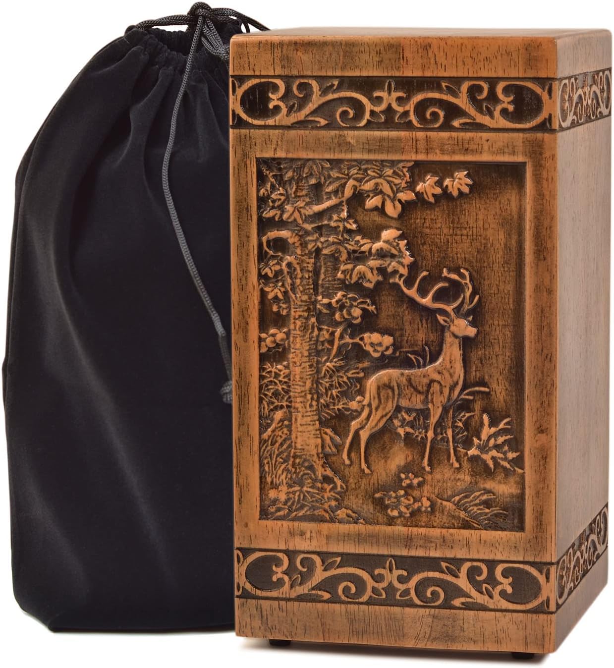 Aldernest Wooden Cremation Urn for Human Wood Ashes Decorative Box Funeral Urns for Adult Male Female with Satin Bag Burial or Memorial Keepsake