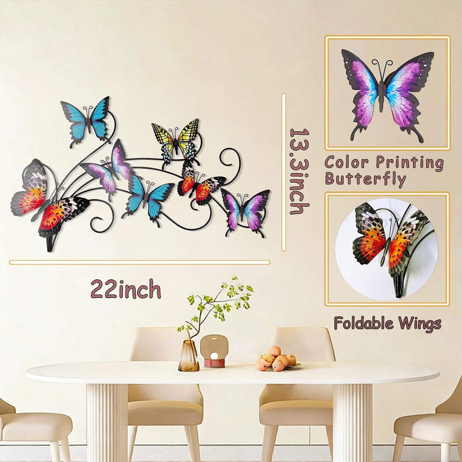Maplewick Metal Butterflies Outdoor Decor, Indoor & Outdoor Decor, 22"×13.3", 14.77 ounces