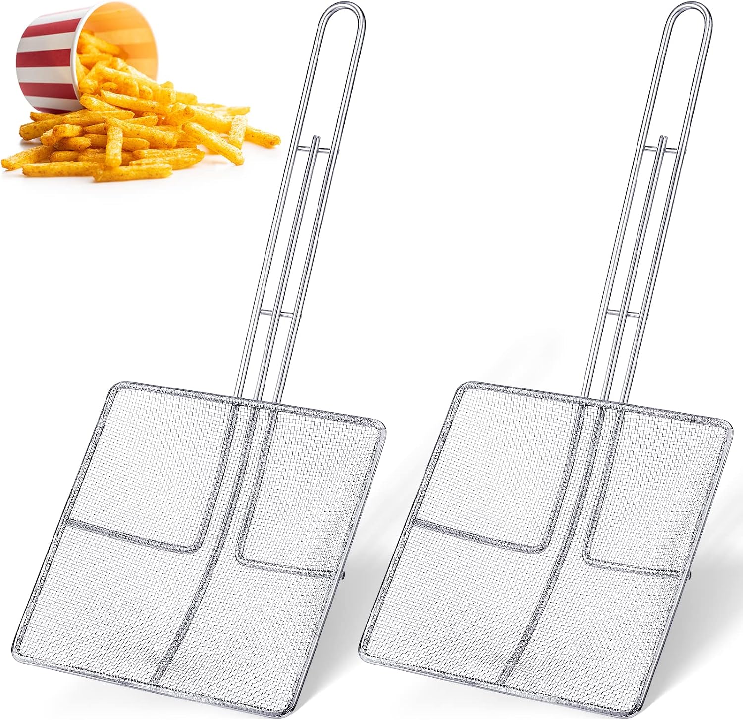 Ashenby 2 Pcs Square Fine Mesh Skimmer Spider Strainer, 6.7 x 6.7 Inch, 1.2 pounds, Silver