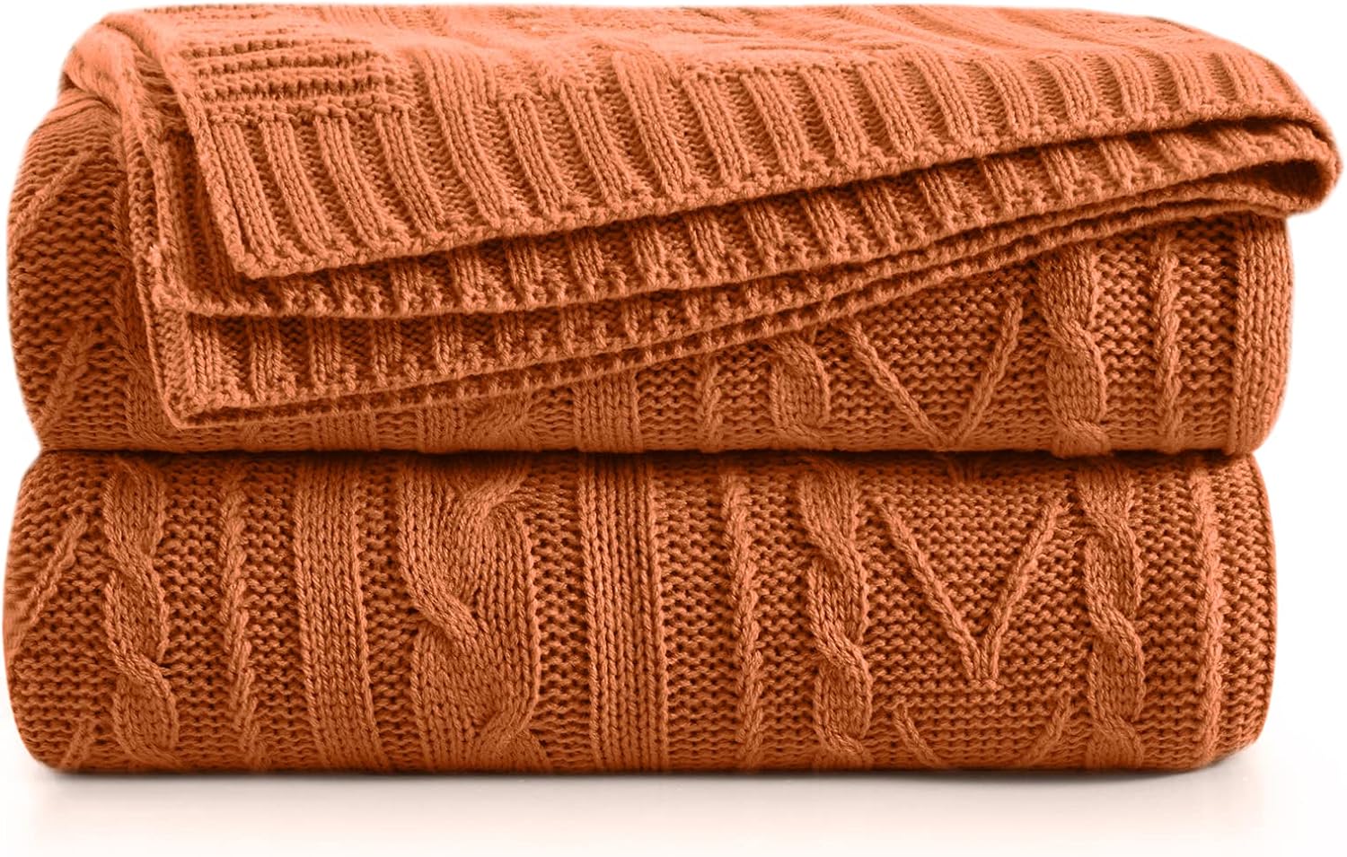 Barleyfield Rust Orange Cable Knit Throw Blanket, 50" x 60"