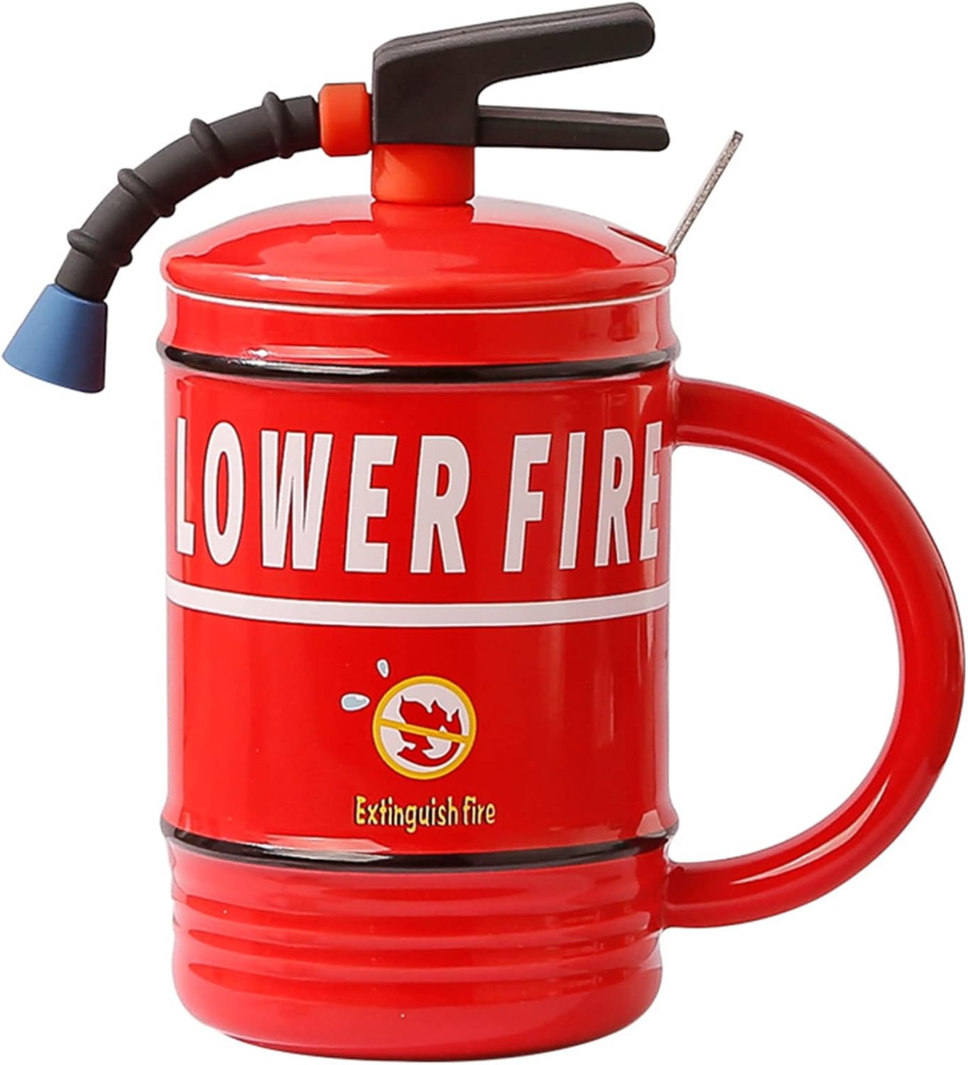 Aldernest Coffee Mug Cups Ceramic Tea Cup Fire Extinguisher Shaped Handmade Cute Mugs With Lid Spoon Handle Office Home Hot Ice Chocolate Milk Mugs