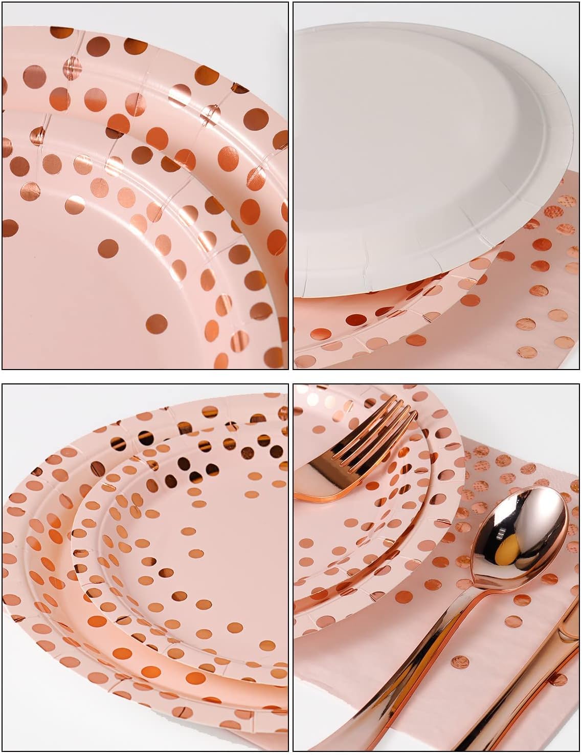 Aldernest 141Pcs Pink Rose Gold Paper Plates and Napkins Party Supplies for20, Pink and Rose Gold