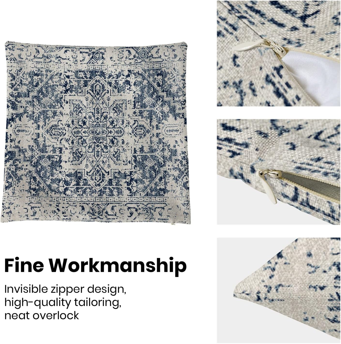 Aldernest Blue White Ethnic Design Boho Pillow Covers 18x18 Set of 2