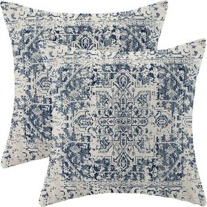 Aldernest Blue White Ethnic Design Boho Pillow Covers 18x18 Set of 2