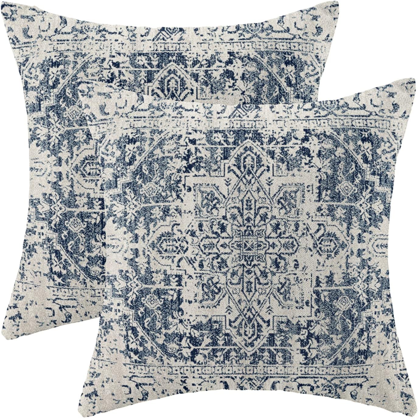 Aldernest Blue White Ethnic Design Boho Pillow Covers 18x18 Set of 2