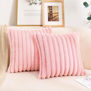 Barleyfield Set of 2 Faux Fur Home Decorative Throw Pillow Cover Luxury Super Soft Fuzzy Striped Furry Pillowcase for Sofa Couch Bedroom Comfy Thick