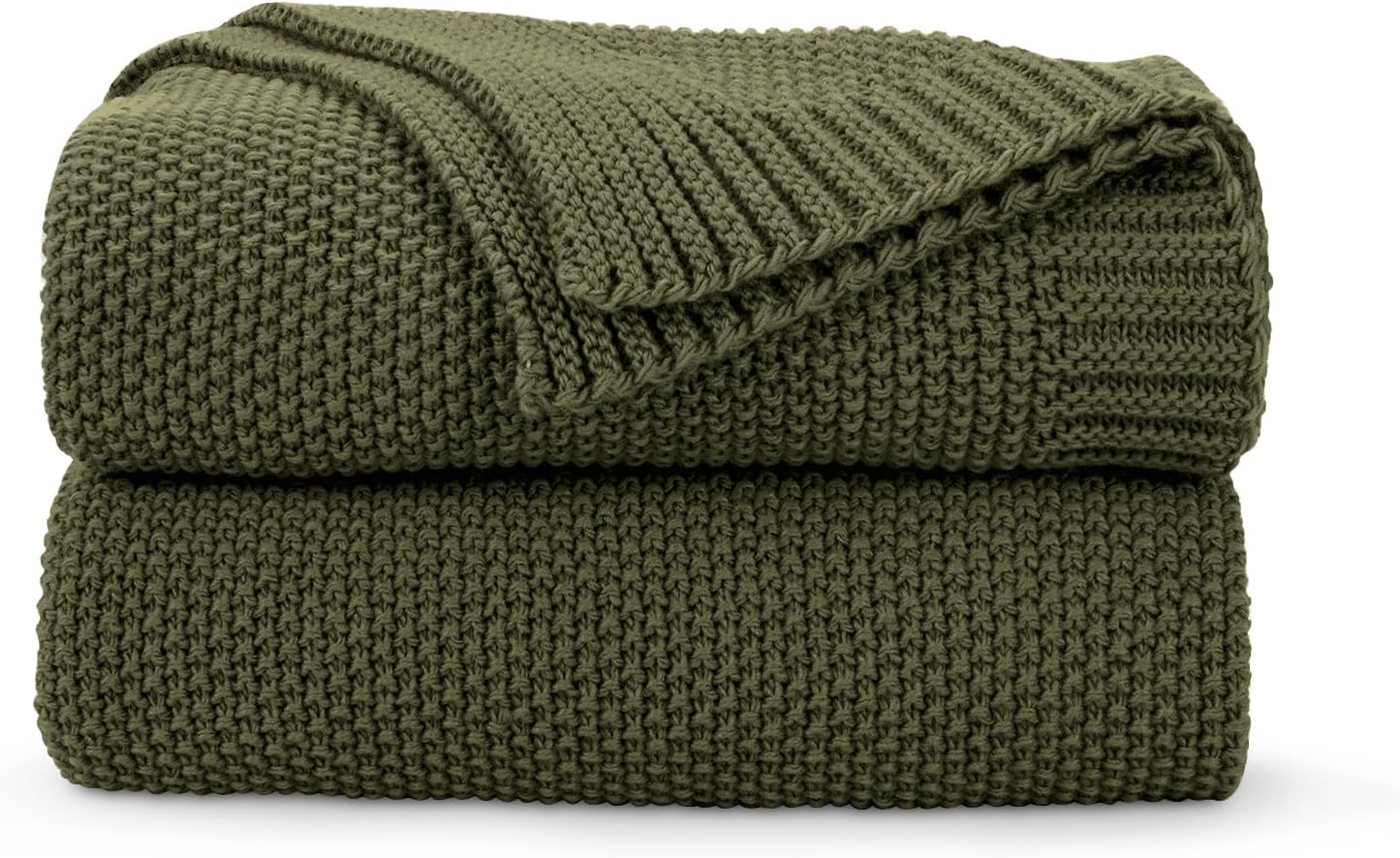 VelloHome Olive Green Seed Stitch Throw Blanket 60"x80", Farmhouse Decor, 2.8 pounds