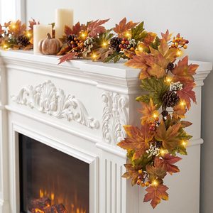 Birchmont Fall Maple Leaf Garland, 6 Ft Fall Decor Garland with 30 Warm Lights, 11.36 ounces