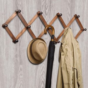 Fernhollow Wood Accordion Wall Rack 13 Hooks, Expandable Wall Mounted Hanger for Coat, 0.88 kg, Retro