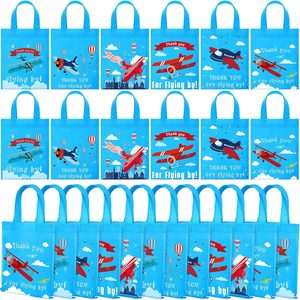 Aldernest 24 Pcs Airplane Party Favor Bags with Handles, Blue Base