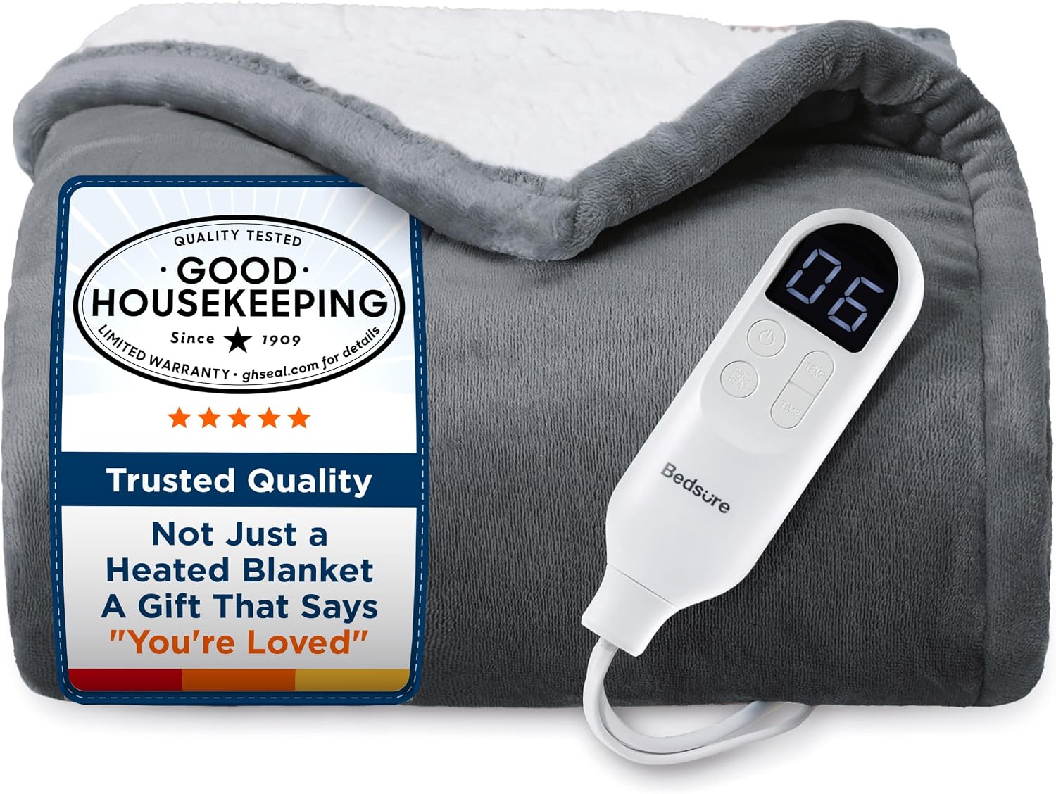 Birchmont Heated Blanket Throw Blanket with Preheat Function - Fast Heating Electric Blanket, Soft Flannel Throw with 6 Time Settings
