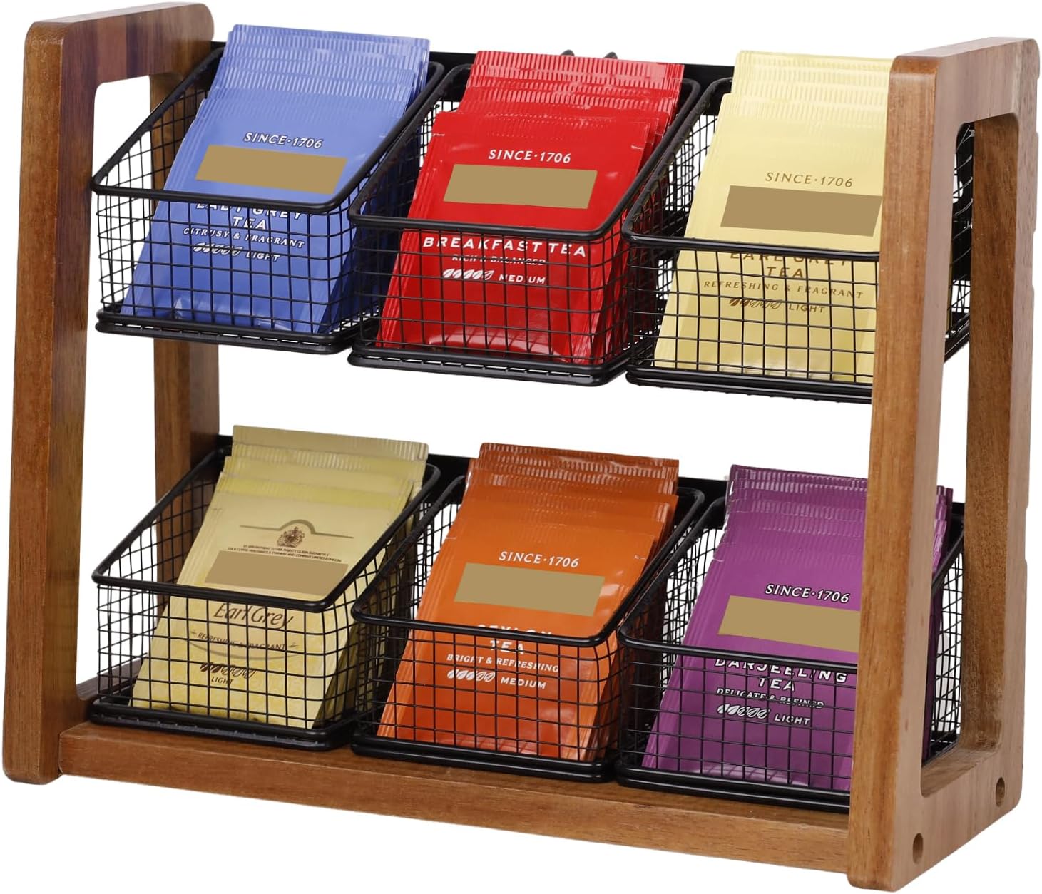 Ashenby 2 Tier Tea Organizer for Tea Bags with 6 Removable Metal Baskets, 2.6 pounds