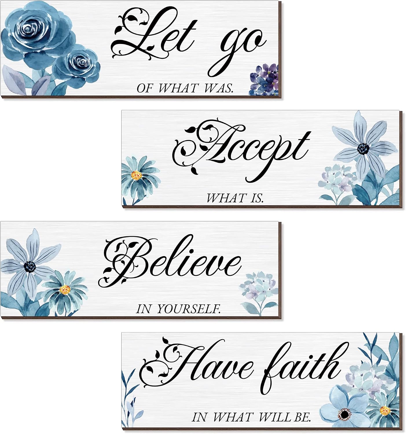 Ashenby 4 Pieces Blue Flower Wall Decor For Bedroom, 12.64 ounces