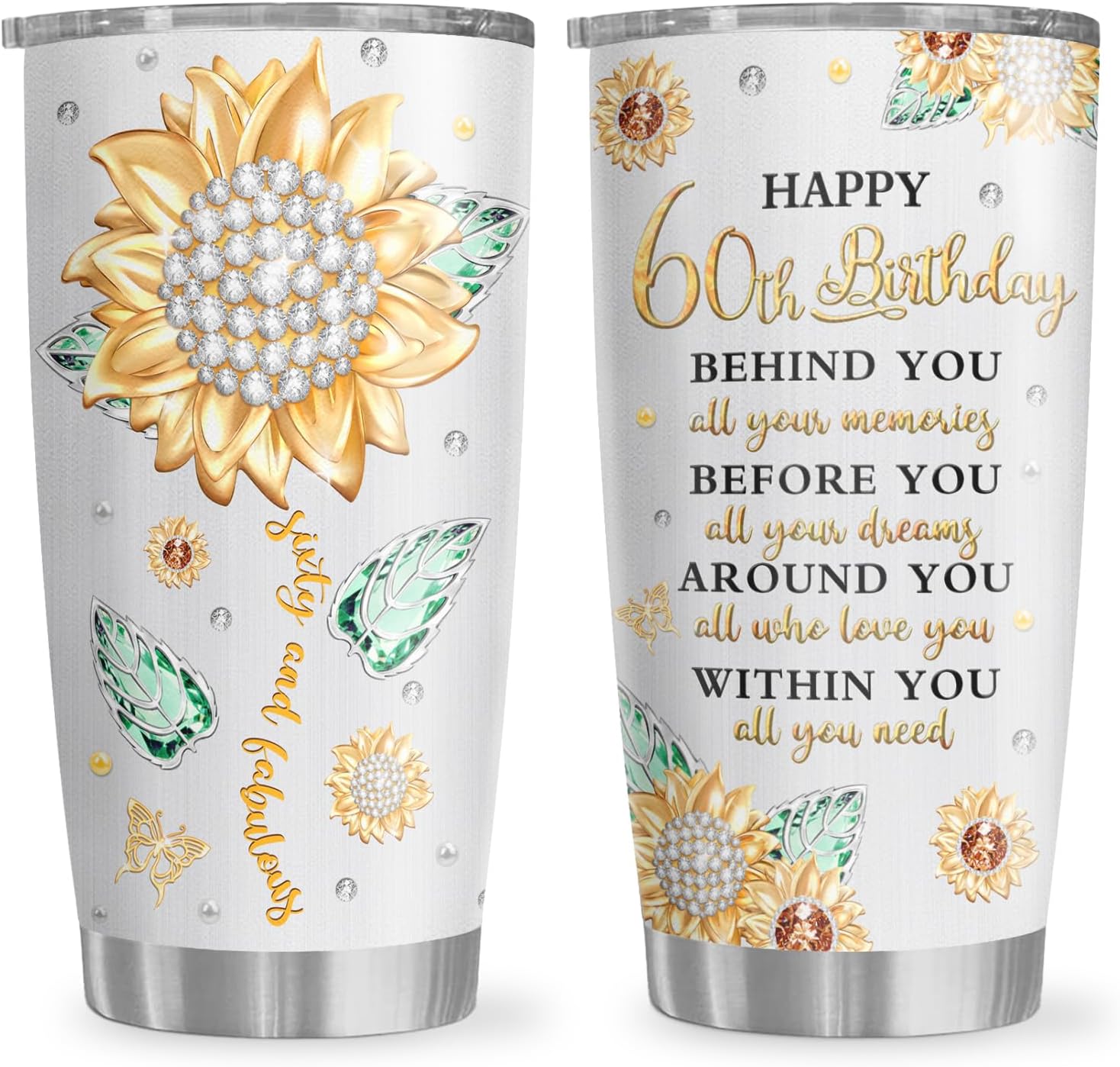 Aldernest 60th Birthday Gifts for Women Tumbler 20oz, Happy 60th Birthday Decorations