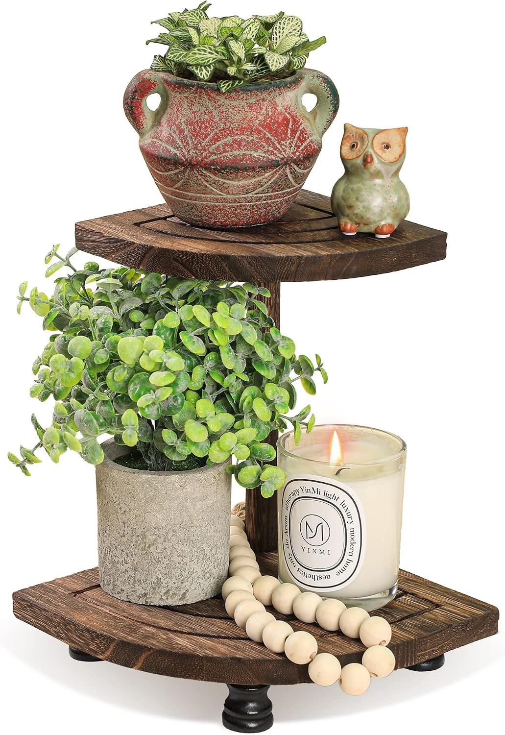 Barleyfield Wood Riser for Decor, 2-Tier Farmhouse Display Riser Counter Shelf, 0.35 kg, Brown
