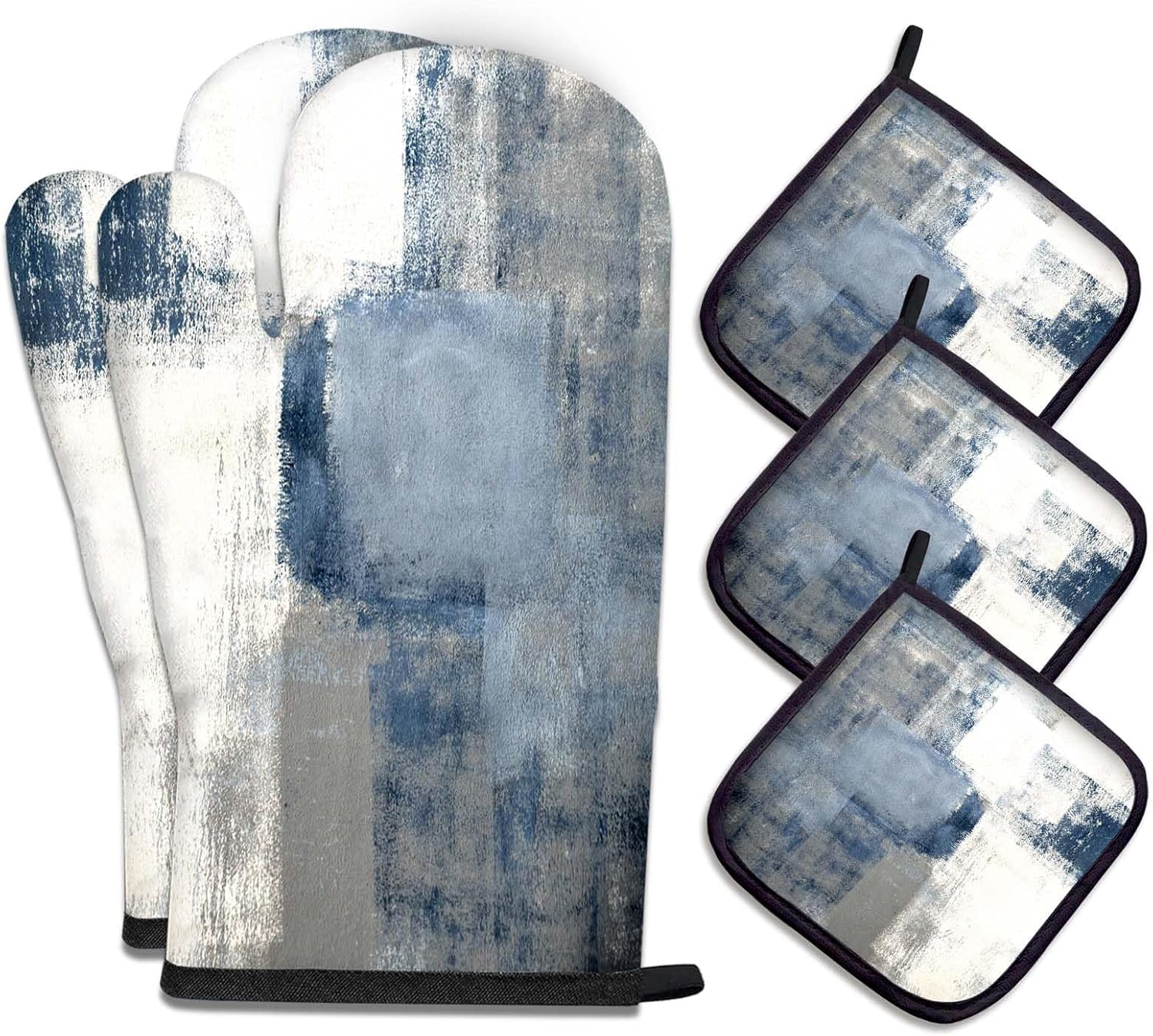 Aldernest 5 Pcs Blue Oven Mitts and Pot Holders Sets