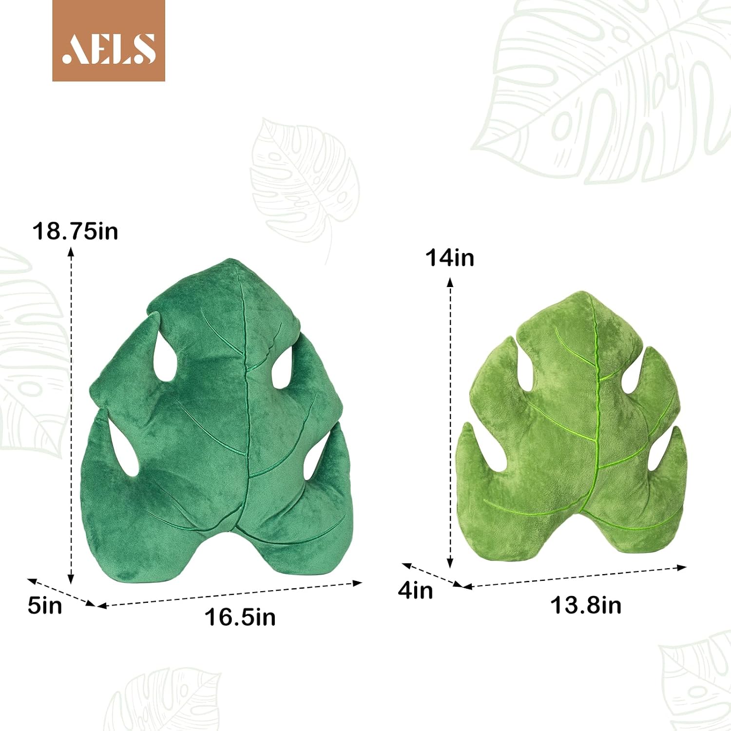 Aldernest Set of 2 3D Leaves Decorative Throw Pillows, 0.76 kg, Light Green & Dark Green