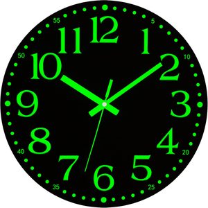 Tanglewick Wall Clock Glow in the Dark Clocks Battery Operated Silent 12 Inch, 0.45 kg, Luminous -Black