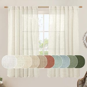 Aldernest Semi Sheer Linen Window Curtains for Bedroom Living Room 52x63 Inch, Natural