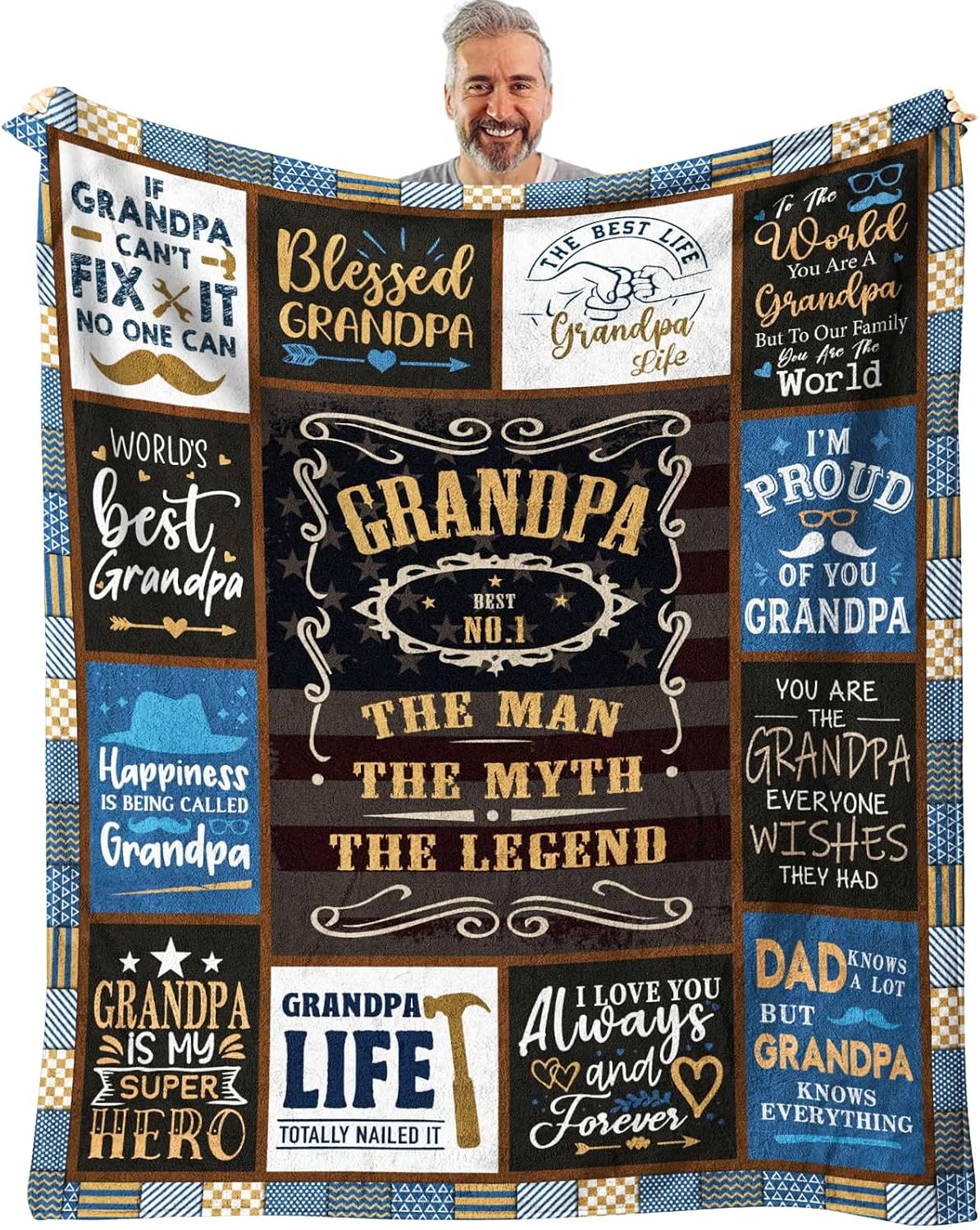 Aldernest Grandpa Gifts Throw Blanket 60" x 50", Black-grandpa